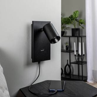 spot Brinja, zwart, metaal, USB-C, schakelaar