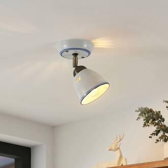 spot Eneas, hoogte 16 cm, wit, 1-lamp, keramiek wit, brons, blauw