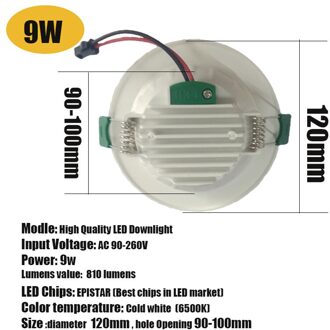 Spot Led Downlight 18W 15W 12W 9W 5W Ronde Verzonken Neer Licht Led Spot Verlichting AC90-260V Slaapkamer Keuken Indoor Koud Wit LED Downlight 9W / cold wit