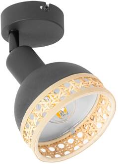 spot met rotan, zwart, 1-lamp. zwart, natuurlijk rotan