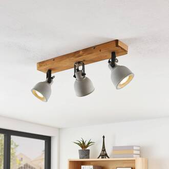 Spot Mitis, 50 cm, 3-lamps, grijs, hout, beton, GU10 grijs, licht hout