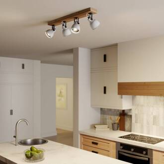 Spot Mitis, 70 cm, 4-lamps, grijs, hout, beton, GU10 grijs, donker hout