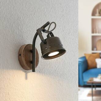 spot Rubinjo, 22 cm, zwart, hout, metaal, GU10 bruin, zwart