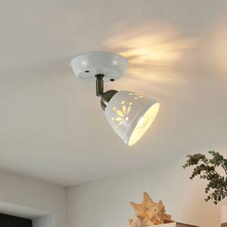 spot Sanrike, hoogte 16 cm, 1-lamp, wit, keramiek wit, brons