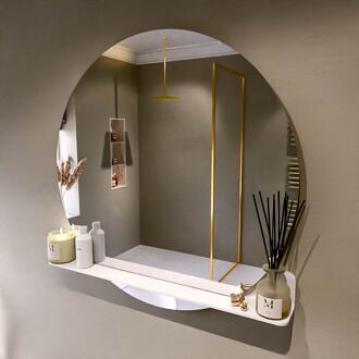 SPOT spiegel rond 100cm met Spiegelplanchet kleur Talc.