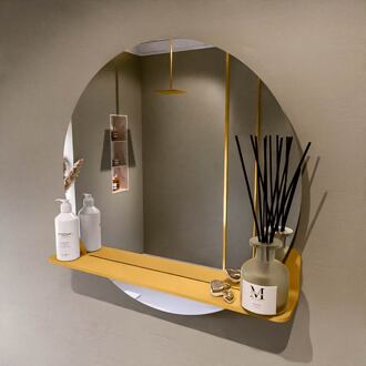 SPOT spiegel rond 70cm met Spiegelplanchet kleur Ocher.