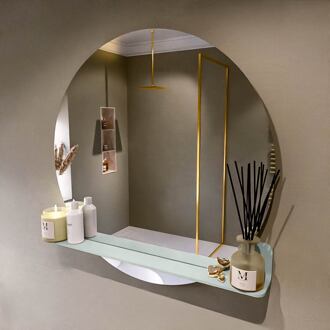SPOT spiegel rond 90cm met Spiegelplanchet kleur Greey.
