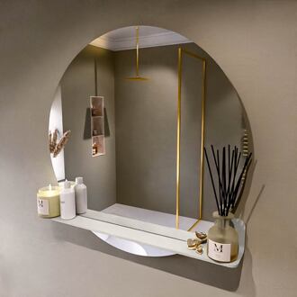 SPOT spiegel rond 90cm met Spiegelplanchet kleur Linen.