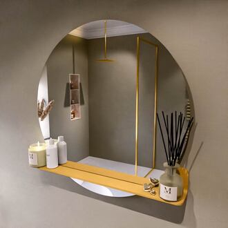 SPOT spiegel rond 90cm met Spiegelplanchet kleur Ocher.