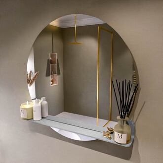 SPOT spiegel rond 90cm met Spiegelplanchet kleur Plata.