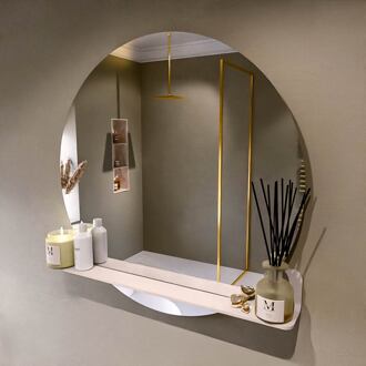 SPOT spiegel rond 90cm met Spiegelplanchet kleur Rosee.