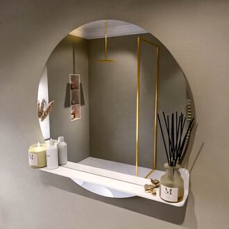 SPOT spiegel rond 90cm met Spiegelplanchet kleur Talc.