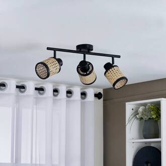 Spot Yaelle, 52 cm, 3-lamps, rotan, zwart, E27 hel hout