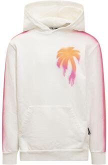 Sprayed Palm Tree Design White Hoodie Zwart