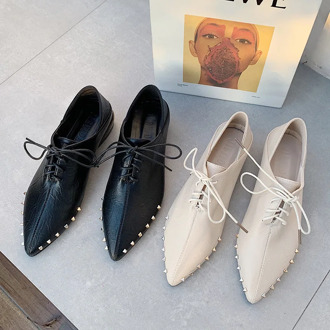 Spring and autumn winter lace-up shoes women's thick with pointed rivets small leather shoes women's casual shoes