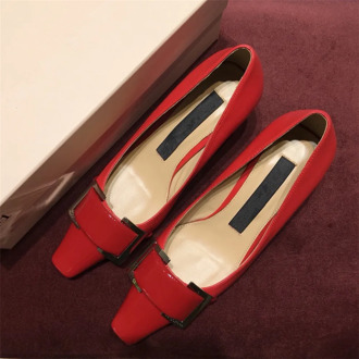 Spring and autumn women's shoes European and American style leather single shoes square toe mid-heel shoes fashion stiletto pump