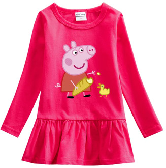 Spring Autumn Cotton Kid Girls Dress Genuine Authorized Peppa Pig Feeding Duck Cartoon Printed Baby Long-Sleeved Clothes