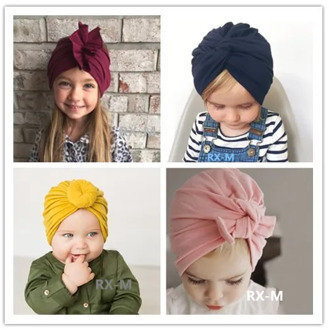 Spring Autumn Kids Hats Turban Solid Newborn Girls Princess Big Bow Children's Hats Baby Beanie Hats Accessories