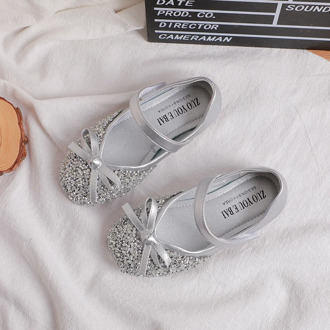 Spring Baby Girl Leather Shoes Fashion Sequins Bowtie Girls Single Shoes Rhinestone Children Girls Princess Dancing Shoes SX438
