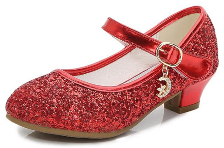 Spring Girls High Heels Children Leather Shoes Girls Wedding Princess Leather Shoes Red Sequins Student Dance Shoes Girl Sandals