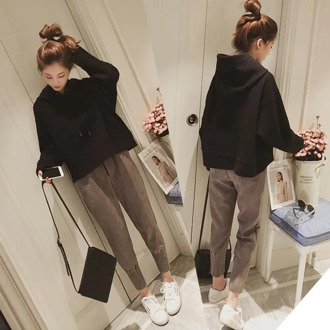 Spring Pregnant Women Tracksuit 2pcs Hooded Pullover Tops + Elastic Waist Pants Maternity Loose Outfit Pregnancy Clothing Set