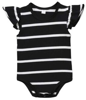 Spring Summer Striped Rompers Infant Girl Clothes Fly Sleeve Stripe Jumpsuit Toddler Baby Bodysuit Support zwart / 9m