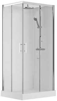 Spring Vidrio douchecabine hoekinstap rechts 1000x800mm met 2 schuifdeuren en vaste wanden in veiligheidsglas verstelbare hand en regendouche gladde flexibel thermostatische douchekraan