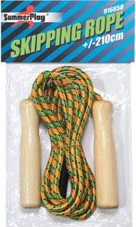 Springtouw gekleurd 210 cm met houten handvatten - Buitenspeelgoed Multi