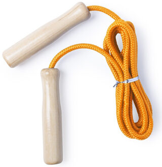 Springtouw met houten handvatten - 240 cm - oranje - speelgoed - kinderen/volwassenen