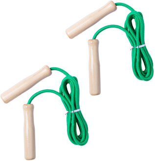 Springtouw met houten handvatten - 2x - 240 cm - groen - speelgoed - kinderen/volwassenen