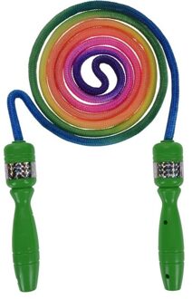 Springtouw regenboogprint groen handvat 210 cm