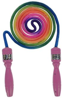 Springtouw regenboogprint roze handvat 210 cm - Buitenspeelgoed - Springtouwen Multi