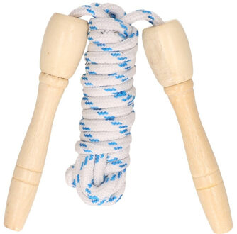 Springtouw wit/blauw - 230 cm - met houten handvatten - Buitenspeelgoed - Sportief
