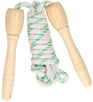 Springtouw wit/groen 230 cm met houten handvatten speelgoed