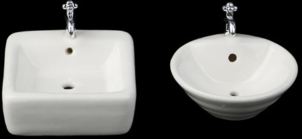 Square Dollhouse Bathroom Sink 1:12 Miniature Ceramic Wash Basin Bathroom Sink Model Simulation Accessory for Dollhouse White