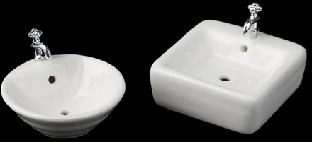 Square Dollhouse Bathroom Sink 1:12 Miniature Ceramic Wash Basin Bathroom Sink Model Simulation Accessory for Dollhouse White