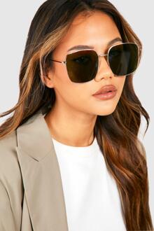 Square Metal Frame Sunglasses, Gold - ONE SIZE