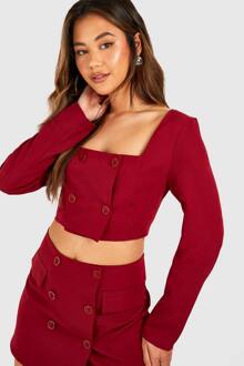 Square Neck Button Detail Crop, Cherry - 38