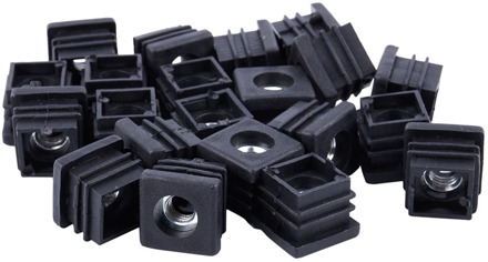 Square Tubing Pipe End Caps Insert Plugs M8 Thread 20x20mm 20Pcs Black
