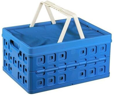 Square Vouwkrat - Met 2 extra handgrepen & koeltas - 32 l - blauw/wit