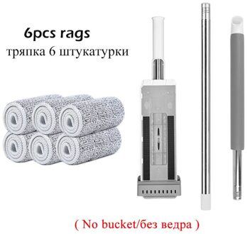 Squeeze Mop Met Emmer Gevouwen Gratis Hand Wassen Lui Houten Mop Vlakmop Automatische Spin Floor Mops Huishoudelijke Schoonmaken Tool 6stk mop rags