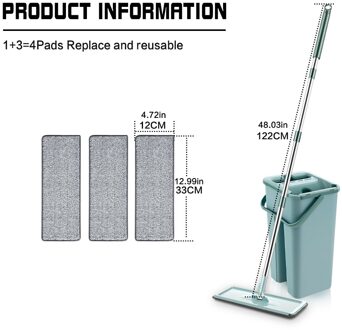 Squeeze Mop Met Emmer Hand Gratis Vloer Mop Huishoudelijke Schoonmaken Tool 360 Roterende Flat Mops groen 4 cloth