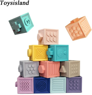 Squeeze Toys Baby Soft Block Animal Number Silicone Educational Building Blocks 3D Hanging Ball Babies Rubber Teethers Bath Toy