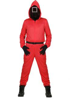 Squid Game Pak Rood Met Masker Vierkant Rood - Zalm