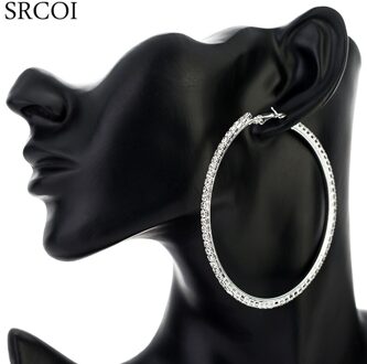 SRCOI Mode Grote Kristallen Oorbellen Hoops Grote Oorringen Zilver Oorbellen Rond Creolen Voor Vrouwen Cirkel Sieraden 3cm