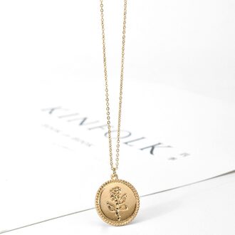 SRCOI Sierlijke Gouden Kleur Rose Ketting Hanger Ronde Coin Geometrische Ketting Choker Ketting Vrouwen Party Medaillon Mode-sieraden