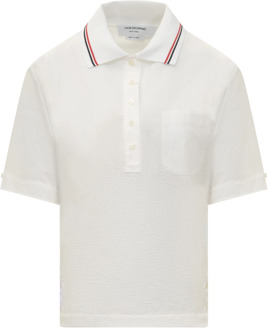 SS Polo Shirt Thom Browne , White , Dames - S,Xs