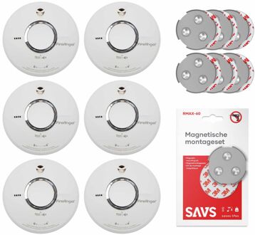 ST-622 Rookmelderset + magnetische montagesets 6-pack - 10 jaar batterij Wit