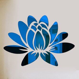 St Modieuze Diy Lotus 3D Spiegel Sticker Woonkamer Art Home Decoratie Badkamer Acryl Spiegel Sticker blauw