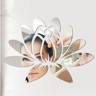 St Modieuze Diy Lotus 3D Spiegel Sticker Woonkamer Art Home Decoratie Badkamer Acryl Spiegel Sticker sliver